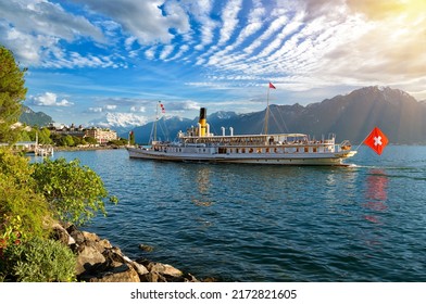 Summer evening landscape of Lake Geneva in Montreux, Switzerland - Powered by Shutterstock