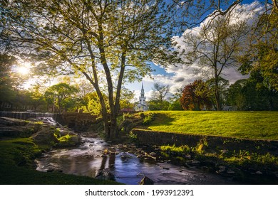 Summer Evening At Milford Duck Pond In Milford, Connecticut, USA.