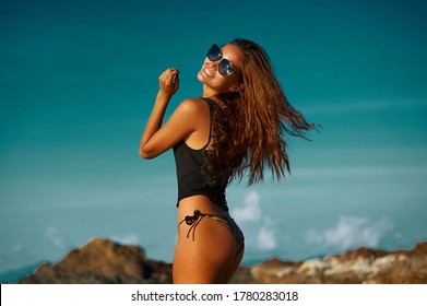 Summer Fashion Portrait Of Beautiful Woman Having Fun On A Summer Beach 