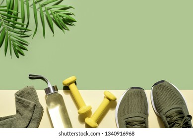 Summer Flatlay Fitness Background With Copy Space For A Text