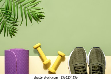 Summer Flatlay Fitness Background With Copy Space For A Text