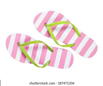 Summer Flip Flops Isolated On White Background. Top View 