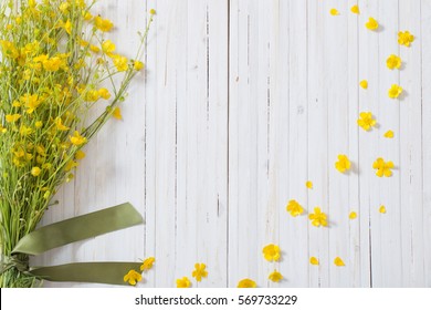 Summer Flowers On Wooden Background