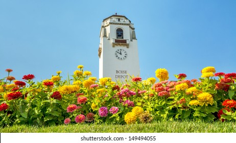 Summer Flowers And A Train Depot In Boise Idaho