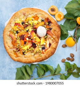 Summer Fruit Galette With Almond Cream (Frangipane) Served With Vanilla Ice Cream