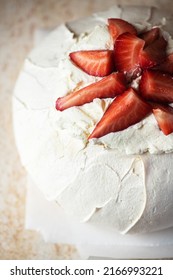 Summer Fruit Pavlova With Strawberries. Top View .