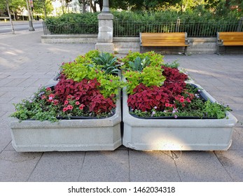 Summer Garden Boxes Display At An Entrance To Majors Hill Park In Downtown Ottawa Ontario Canada.