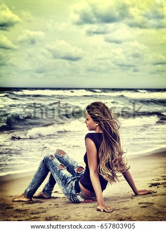 Similar – Young, slim, blonde woman on a Baltic beach