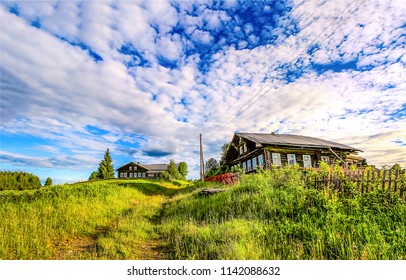 Summer Green Village Road In Russia