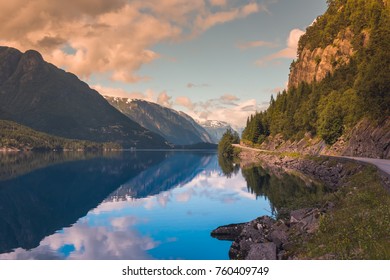 Summer Hardanger Fjord Near Trolltunga, Norway Landscape