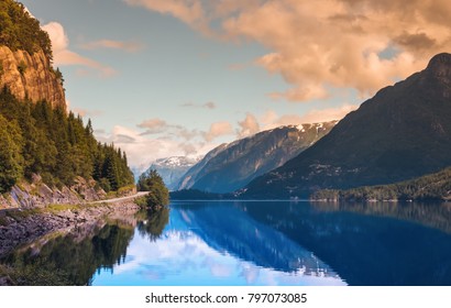 Summer Hardanger Fjord Near Trolltunga, Norway Landscape