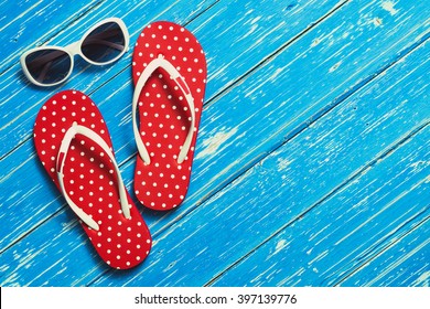 Summer holiday background, Beach accessories on wood floor, Vacation and travel items - Powered by Shutterstock