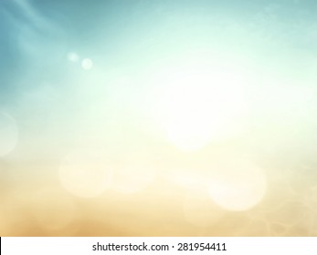 Summer holiday concept: Abstract blurred sun light beach and autumn sunset sky background