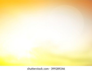 Summer holiday concept: Morning sunlight and abstract blurry bright yellow sky   clouds background