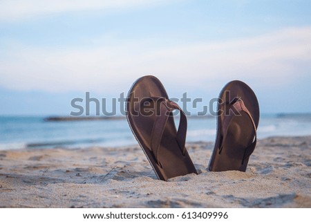 Summer holiday concept.Flip flops on the beach.