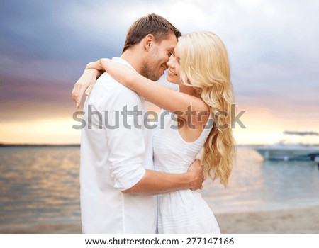 Similar – Image, Stock Photo Couple in love kissing on the terrace