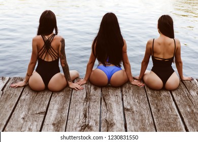 Summer holidays with sexy bikini girls. Summer girlfriends group show their sexy and beautiful asses. Beautiful sexy woman in sexy bikini. Summer concept