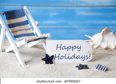 Summer Label With Deck Chair, Happy Holidays