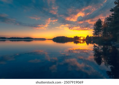 Summer lake night sunset from Sotkamo, Finland.	 - Powered by Shutterstock