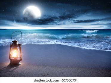 Summer landscape of beach at night time 