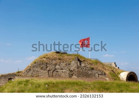 Summer landscape, City's historic fortifications, Stone military fort was constructed, Saint Peter’s Fortress on St. Peter’s Mount, Monument in Maastricht, The capital city of Limburg, Netherlands.