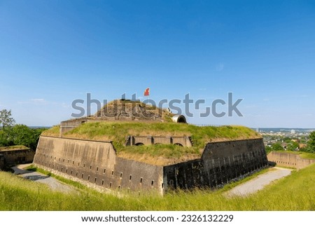 Summer landscape, City's historic fortifications, Stone military fort was constructed, Saint Peter’s Fortress on St. Peter’s Mount, Monument in Maastricht, The capital city of Limburg, Netherlands.