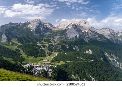 Summer landscape with the Gourette ski resort located at the foot of the Pyrenees mountains, France