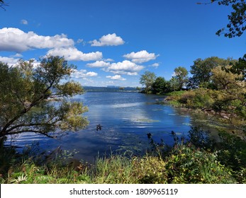 Summer Landscape, View Of The Saint-Lawrence River On A Beautiful Summer Day, Montreal, Quebec, Canada.