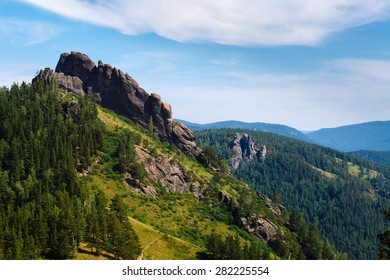 Summer Landscape The Wood, Mountains In Russia Siberia