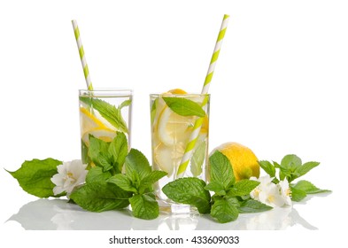 Summer Lemonade . Lemon And Mint On The Table