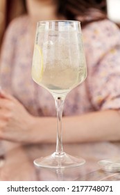 Summer Limoncello Tonic Cocktail On The Dinner Table