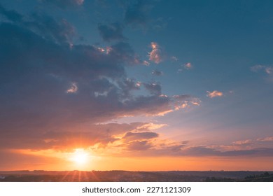 Summer magnificent sunset sky. Low-angle shot of a country land under the gorgeous evening sky. - Shutterstock ID 2271121309