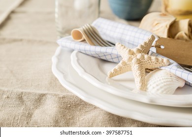 Summer Marine Style Table Setting, Copy Space