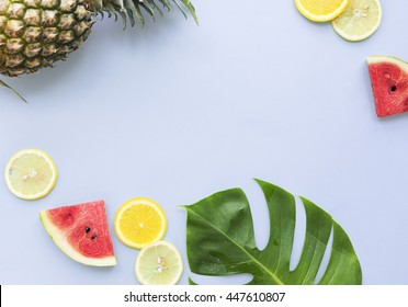 Summer Mockup Copyspace Fruits Oranges Watermelon Pineapple Concept