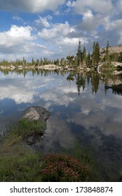 Summer Mountain Lake Reflection With Granite, Trees, Emigrant Wilderness, Stanislaus National Forest, California