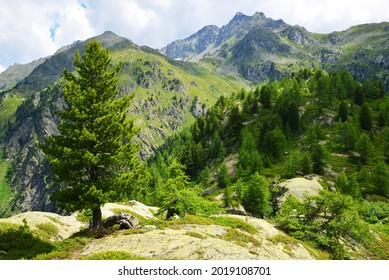 Summer Mountain Landscape Near Town La Thuile, Aosta Valley, Northwest Italy.