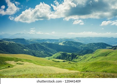 Summer Mountains Green Grass And Blue Sky Landscape