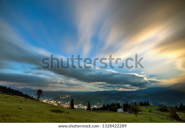 Summer Night Mountain Panorama Green Grassy Stock Photo Edit Now 1328422289