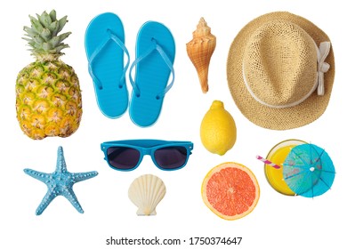 Summer objects isolated on white background. Top view from above - Shutterstock ID 1750374647
