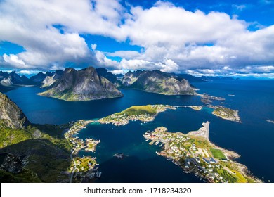 Summer On Lofoten Islands And The Village Reine Captured From Reinebringen