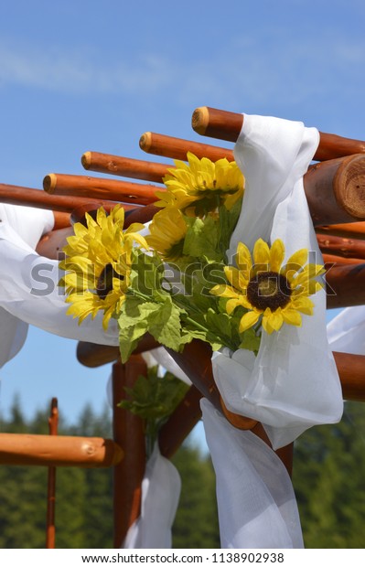 Summer Outdoor Country Wedding Handmade Wooden Stock Photo Edit