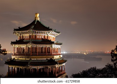 The Summer Palace at night in Beijing, China