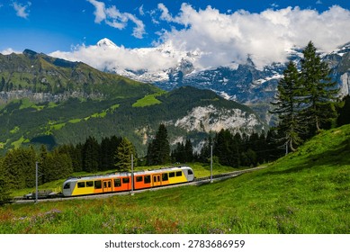 Summer panorama view of Eiger and Monch peaks, Switzerland, Europe