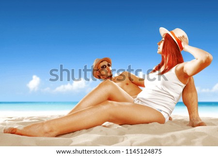 Summer people on beach and free space for your decoration. 