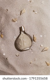 Summer Perfume Concept, Fragrance Flacon On Sand