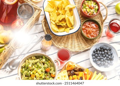 Summer picnic with finger foods and fresh fruit