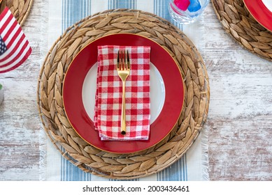 Summer Picnic Place Setting In Red White And Blue