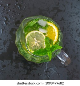 
Summer Refreshing Lemonade On A Dark Background. Format For Post In Instagram