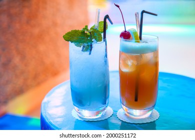 Summer Refreshment And Celebration Party Concept, Glass Of Cocktail, Freshness Beverage, Fruit Mocktail Recipe Background