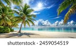 Summer Resort Beach Sea Relax Travel Vacation Palm Tropic Copy Space Banner Background Hotel